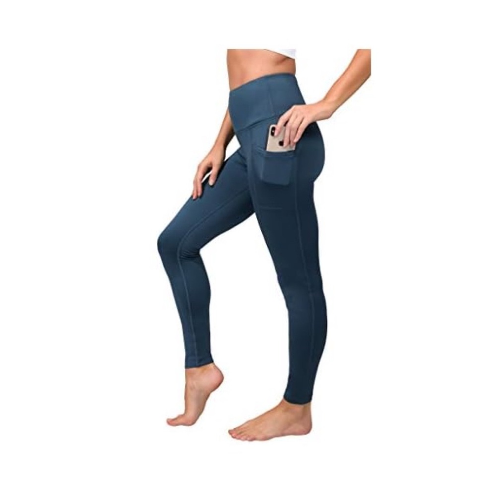 90 Degree By Reflex High Waist Fleece  Lined Leggings Teal with Pocket - Medium
